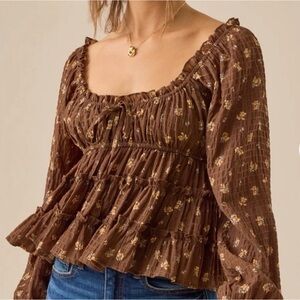 Altar’d State BNWT Floral Brown Women's Top Size L
